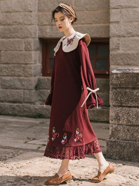 casual dresses sweet mori girl peterpan collar lace stitching dress autumn winter embroidery loose long midi knitted for women vestidos, Black;gray
casual dresses sweet mori girl peterpan collar lace stitching dress autumn winter embroidery loose long midi knitted for women vestidos, Black;gray