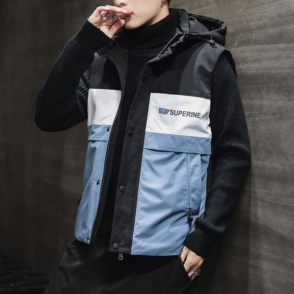 down cotton vest men's autumn and winter tooling korean trend sleeveless fashion jacket, Black;white
down cotton vest men's autumn and winter tooling korean trend sleeveless fashion jacket, Black;white