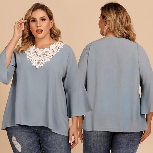 women's blouses & shirts plus size women summer fashion with lace patchwork flare quarter sleeve blue femme l xl xxl 3xl 4xl, White
women's blouses & shirts plus size women summer fashion with lace patchwork flare quarter sleeve blue femme l xl xxl 3xl 4xl, White