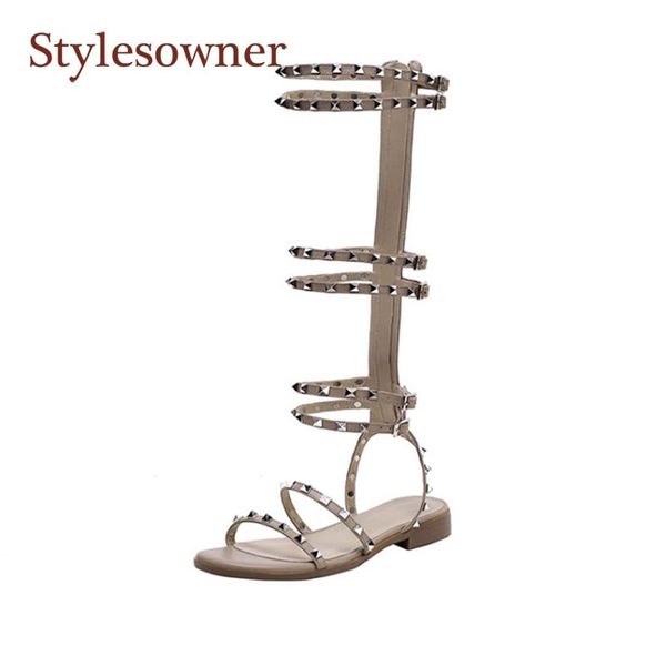 sandals cowhide rivet strap back zipper high tube roman female summer style buckle belt flat open toe long, Black
sandals cowhide rivet strap back zipper high tube roman female summer style buckle belt flat open toe long, Black