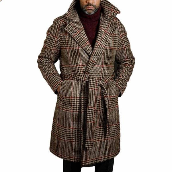 men's wool & blends style winter classic houndstooth with belt thick fashion custom made long groom coat lapel business jacket, Black
men's wool & blends style winter classic houndstooth with belt thick fashion custom made long groom coat lapel business jacket, Black