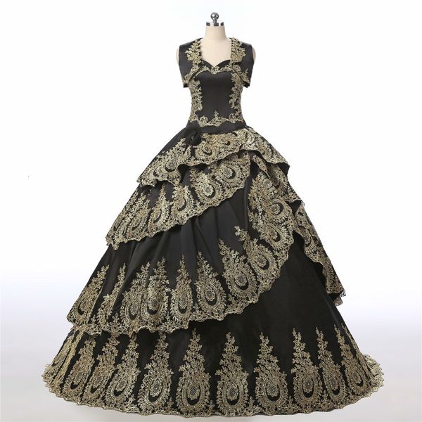 black gold applique ball dress new to measure quinceanera long clothes evening dress formal party with jacket, Black;red
black gold applique ball dress new to measure quinceanera long clothes evening dress formal party with jacket, Black;red