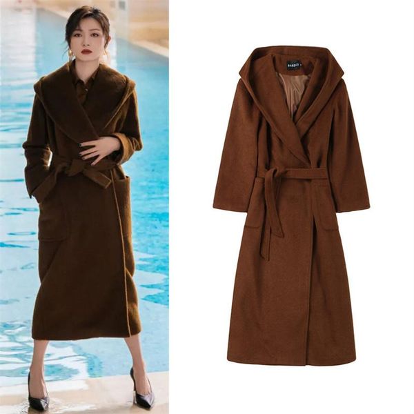 wanxi star same caramel color hooded cashmere coat autumn and winter korean woolen coat women's long 3707, Black
wanxi star same caramel color hooded cashmere coat autumn and winter korean woolen coat women's long 3707, Black