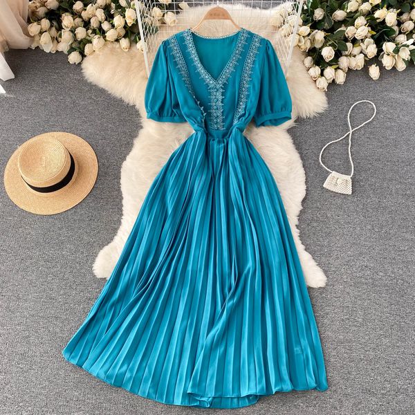 summer vintage women lace long dress elegant v-neck short sleeve high waist pleated vestidos female draped party maxi robe new 2022, Black;gray
summer vintage women lace long dress elegant v-neck short sleeve high waist pleated vestidos female draped party maxi robe new 2022, Black;gray
