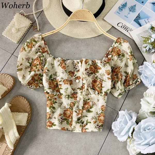 women's blouses & shirts woherb chiffon sweet floral print shirt puff sleeve short temperament slim blouse women square collar bow butt, White
women's blouses & shirts woherb chiffon sweet floral print shirt puff sleeve short temperament slim blouse women square collar bow butt, White