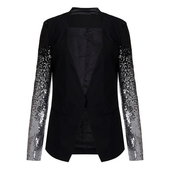 women jacket coat spring autumn work blazers suit long sleeve lapel silver black sequins elegant ladies blazer feminino, White;black
women jacket coat spring autumn work blazers suit long sleeve lapel silver black sequins elegant ladies blazer feminino, White;black