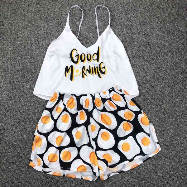 two piece set summer women sleepwear pajamas cartoon v neck sleeveless silk sling shorts casual fashion homewear, Black;red
two piece set summer women sleepwear pajamas cartoon v neck sleeveless silk sling shorts casual fashion homewear, Black;red