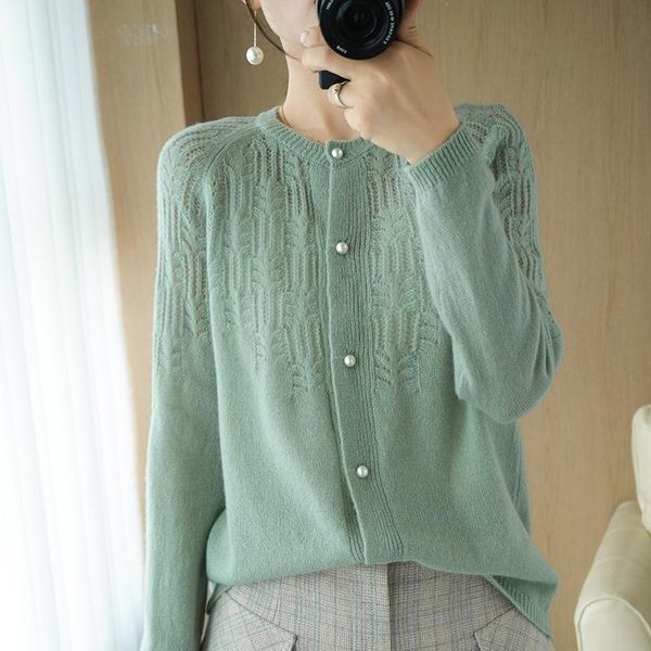 women's knits & tees spring and autumn round neck cashmere cardigan white knitwear long sleeve hollow top
women's knits & tees spring and autumn round neck cashmere cardigan white knitwear long sleeve hollow top