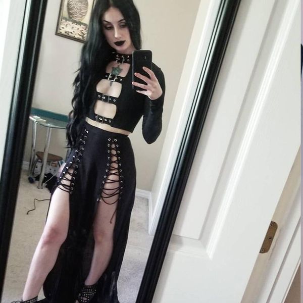 women crop hollow out buckle long sleeve female bodycon gothic punk black streetwear party lady tee, White
women crop hollow out buckle long sleeve female bodycon gothic punk black streetwear party lady tee, White
