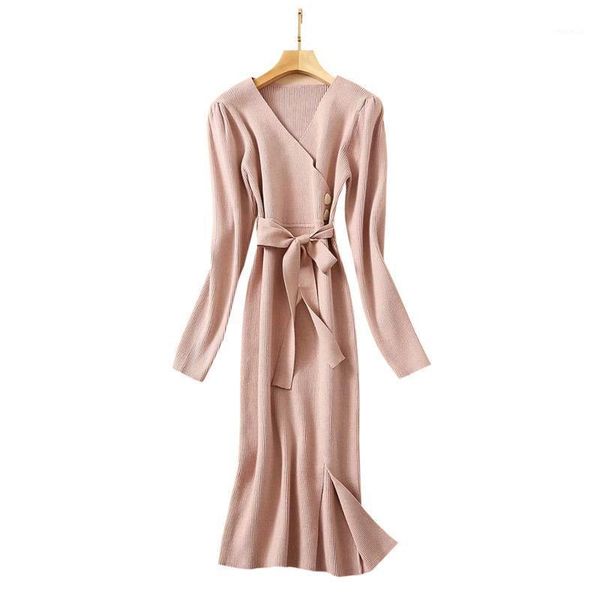 casual dresses v-neck long sleeve self-tie belt knee length side slit buttoned wrap dress fall/winter clothing women pink knitted sweater, Black;gray
casual dresses v-neck long sleeve self-tie belt knee length side slit buttoned wrap dress fall/winter clothing women pink knitted sweater, Black;gray