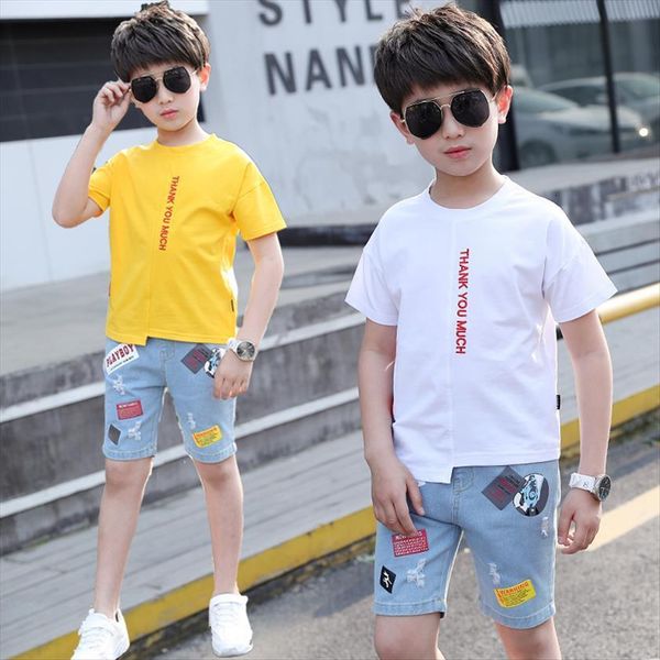 big boy short sleeve t shirt a pair of jeans 2pc sport sets summer childrens clothing kids boys clothes suits, White
big boy short sleeve t shirt a pair of jeans 2pc sport sets summer childrens clothing kids boys clothes suits, White