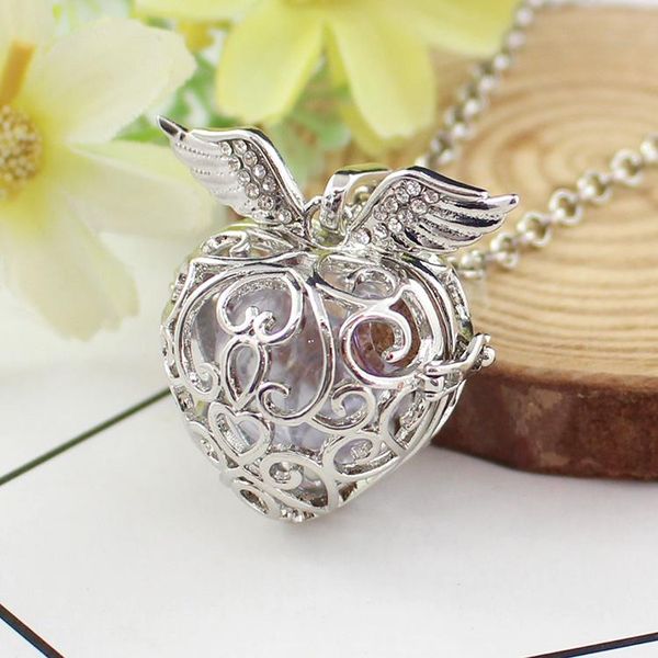 pendant necklaces 1pc angel wing hollow cage locket with glass ball memory cremation jewelry fillable, Silver
pendant necklaces 1pc angel wing hollow cage locket with glass ball memory cremation jewelry fillable, Silver