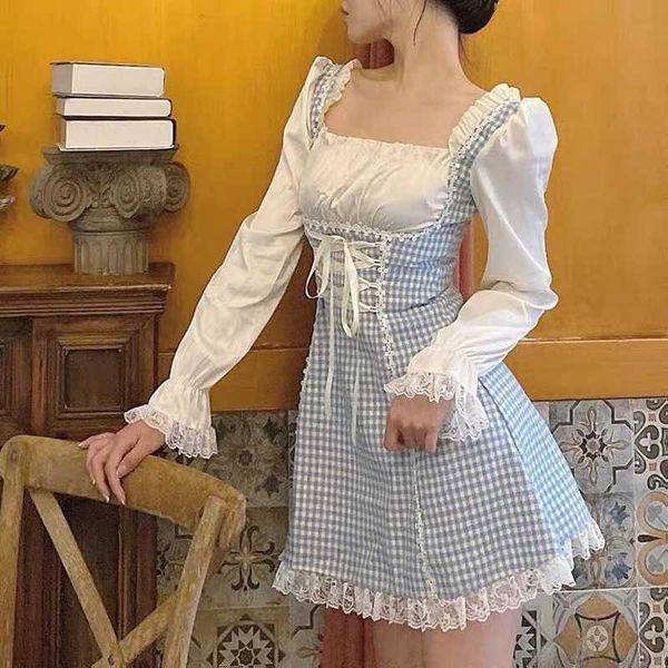 casual dresses sweet girl french vintage gentle fairy lace dress square collar puff sleeve bandage elegant woman cute lolita plaid, Black;gray
casual dresses sweet girl french vintage gentle fairy lace dress square collar puff sleeve bandage elegant woman cute lolita plaid, Black;gray