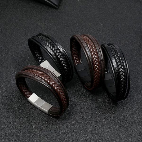 charm bracelets jewelry stainless steel magnet buckle men's leather bracelet creative multilayer simple woven b278, Golden;silver
charm bracelets jewelry stainless steel magnet buckle men's leather bracelet creative multilayer simple woven b278, Golden;silver