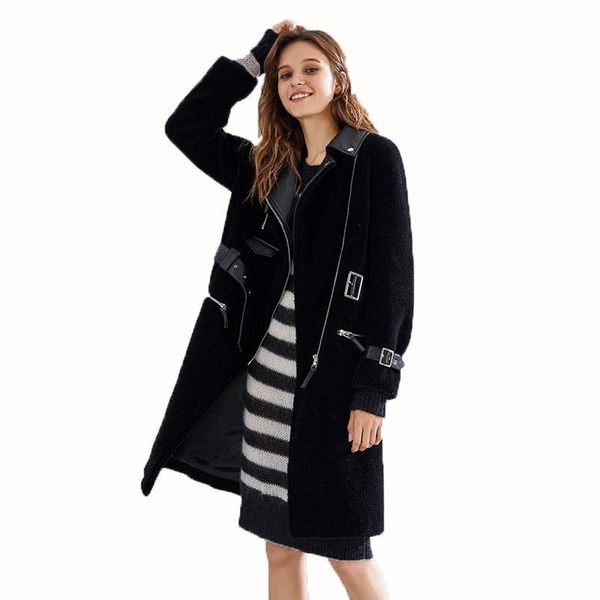 women's fur & faux shearling sheep wool jacket real coat winter women clothes korean elegant slim long abrigo mujer zt558, Black
women's fur & faux shearling sheep wool jacket real coat winter women clothes korean elegant slim long abrigo mujer zt558, Black