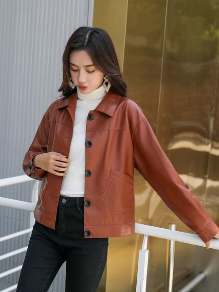 women's leather & faux genuine jacket 2021 real sheepskin coat female spring autumn korean loose vintage clothes z22220 kj5429, Black
women's leather & faux genuine jacket 2021 real sheepskin coat female spring autumn korean loose vintage clothes z22220 kj5429, Black