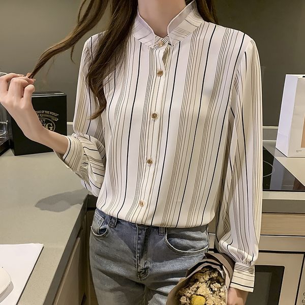 women's blouse long striped loose chiffon spring shirt 2021 mujer fashion blouses dkeh, Black
women's blouse long striped loose chiffon spring shirt 2021 mujer fashion blouses dkeh, Black