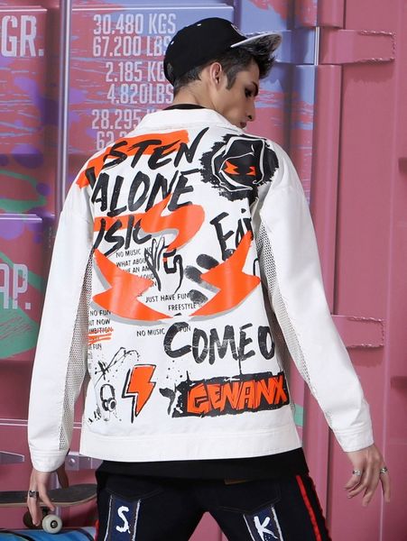 men letter graphic flap pocket contrast fishnet jacket s1vs#, Black;brown 
men letter graphic flap pocket contrast fishnet jacket s1vs#, Black;brown