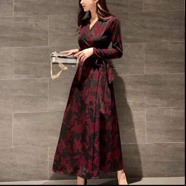 long maxi dress for women elegant flower print dresses long sleeve v neck empire wedding guest robe vestidos, Black;gray
long maxi dress for women elegant flower print dresses long sleeve v neck empire wedding guest robe vestidos, Black;gray