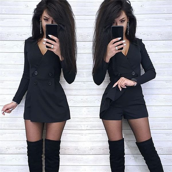 women's fashions, solid-colored playsuits long-sleeve double-sided cleavage breasted short playsuit playsuits. su0b, Black;white
women's fashions, solid-colored playsuits long-sleeve double-sided cleavage breasted short playsuit playsuits. su0b, Black;white