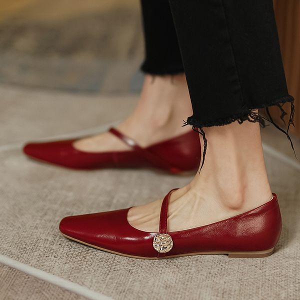 Womens genuine leather button shape metal buckle mary jane ballet flats leisure soft comfortable square toe casual shoes womenDress Shoes, Wine red
Womens genuine leather button shape metal buckle mary jane ballet flats leisure soft comfortable square toe casual shoes womenDress Shoes, Wine red