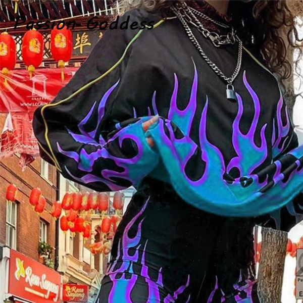 harajuku cool women flame printed sweatshirt outfits fire pattern loose crewneck hiphop dance pullovers biker jogger sweatshirts, Black 
harajuku cool women flame printed sweatshirt outfits fire pattern loose crewneck hiphop dance pullovers biker jogger sweatshirts, Black