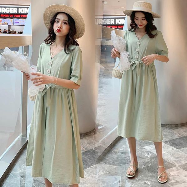 1063# 2021 summer casual cotton maternity long dress v neck ties waist slim a line loose clothes for pregnant women pregnancy, White
1063# 2021 summer casual cotton maternity long dress v neck ties waist slim a line loose clothes for pregnant women pregnancy, White
