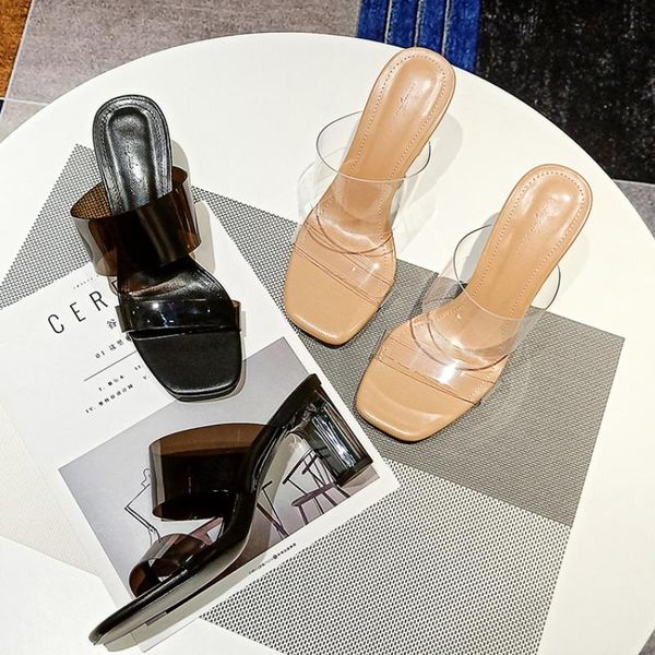 dress shoes transparent slippers women's outer wear 2021 summer high-heeled crystal thick heel sandals and women, Black
dress shoes transparent slippers women's outer wear 2021 summer high-heeled crystal thick heel sandals and women, Black
