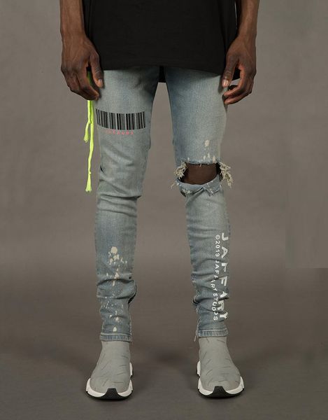 print bar code ripped holes jeans for men hip hop punk slim fit denim pants fashion streetwear distressed trousers plus siz 3jvo, Blue
print bar code ripped holes jeans for men hip hop punk slim fit denim pants fashion streetwear distressed trousers plus siz 3jvo, Blue