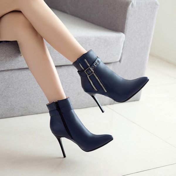 boots 2021 winter high heel leather short tube thin pointed boots-3005, Black