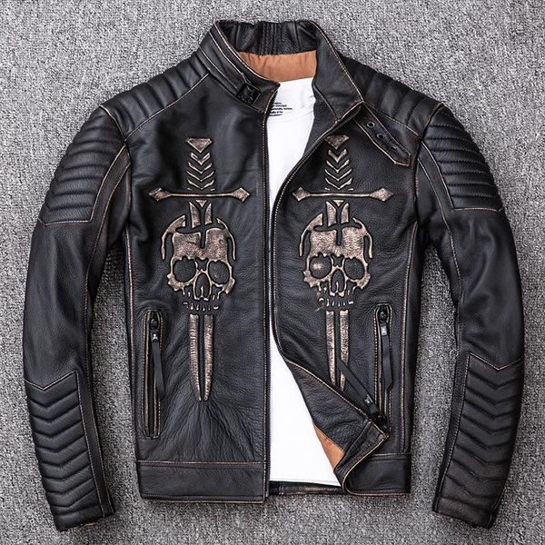 men's leather & faux 2022 fashion skull genuine jacket men short retro vintage cowhide slim fit stand collar motorcycle biker coat, Black
men's leather & faux 2022 fashion skull genuine jacket men short retro vintage cowhide slim fit stand collar motorcycle biker coat, Black