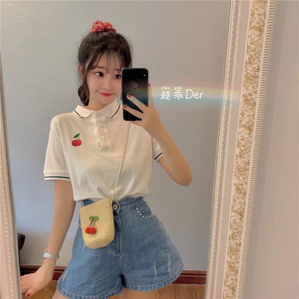 women's t-shirt japanese sweet soft girl summer lovely harajuku cherry embroidered short sleeve women loose tee casual female outwear, White
women's t-shirt japanese sweet soft girl summer lovely harajuku cherry embroidered short sleeve women loose tee casual female outwear, White