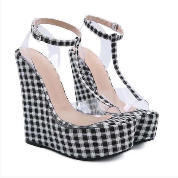 sandals fashion gingham thick bottoms wedge 2021 summer women ankle buckle strap platform high heels pvc transparent shoes, Black
sandals fashion gingham thick bottoms wedge 2021 summer women ankle buckle strap platform high heels pvc transparent shoes, Black