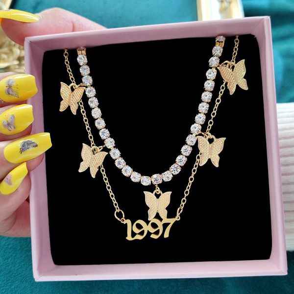 chains multi-layer gold color crystal butterfly choker necklace for women 1997 year number pendants jewelry birthday gift, Silver
chains multi-layer gold color crystal butterfly choker necklace for women 1997 year number pendants jewelry birthday gift, Silver