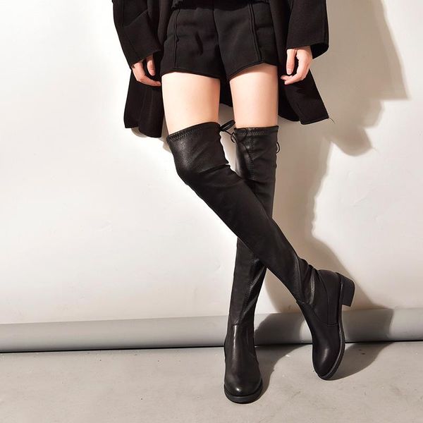 boots women's thigh high flat lace up ladies oveer the knee stretch fabric female shoes solid winter plush leather, Black 
boots women's thigh high flat lace up ladies oveer the knee stretch fabric female shoes solid winter plush leather, Black
