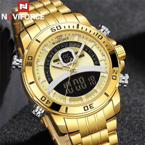wristwatches naviforce watches men gold stainless steel sports male clock digital quartz military man led wristwatch 9181, Slivery;brown
wristwatches naviforce watches men gold stainless steel sports male clock digital quartz military man led wristwatch 9181, Slivery;brown