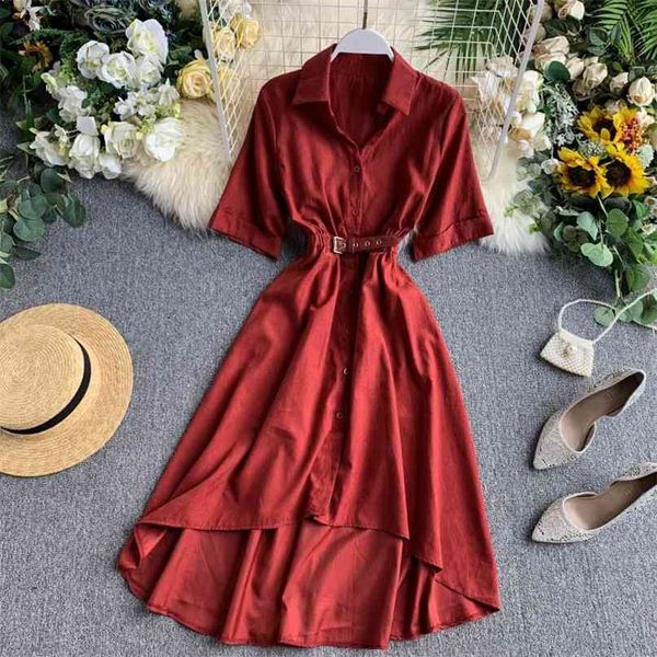 women short sleeve summer retro lapel high waist irregular a-line dress lady solid color elegant vestidos j213 210527, Black;gray
women short sleeve summer retro lapel high waist irregular a-line dress lady solid color elegant vestidos j213 210527, Black;gray