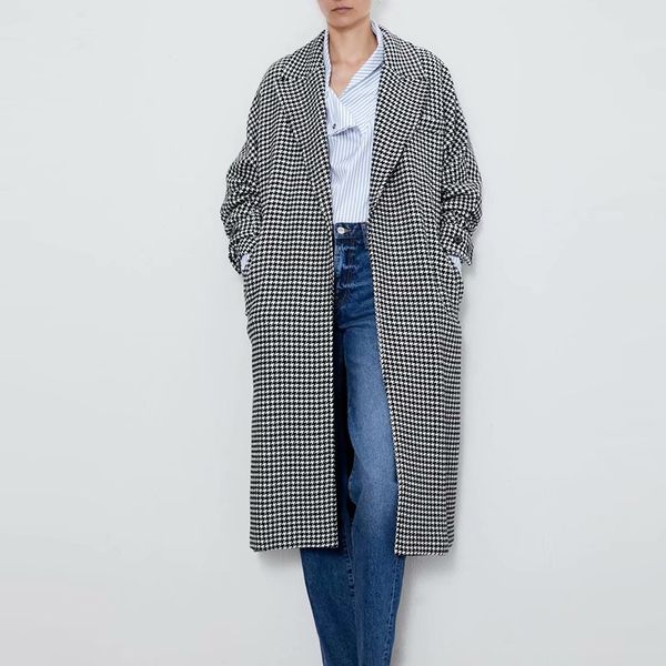 women autumn long sleeve wool blends vintage plaid female sashes loose long coat casual street turn-down collar outwear, Black;brown
women autumn long sleeve wool blends vintage plaid female sashes loose long coat casual street turn-down collar outwear, Black;brown