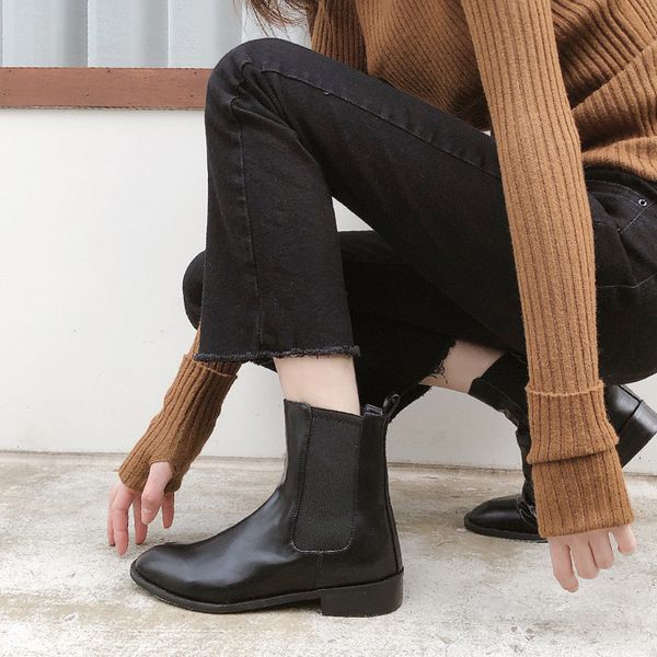 female winter boots mid-heel formal wear toe shoes ladies size 34-42 black qmgj
