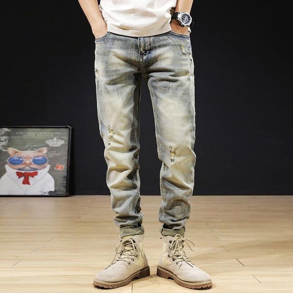 italian style fashion men jeans elastic cotton retro yellow blue ripped denim pants streetwear vintage designer slim trousers
italian style fashion men jeans elastic cotton retro yellow blue ripped denim pants streetwear vintage designer slim trousers
