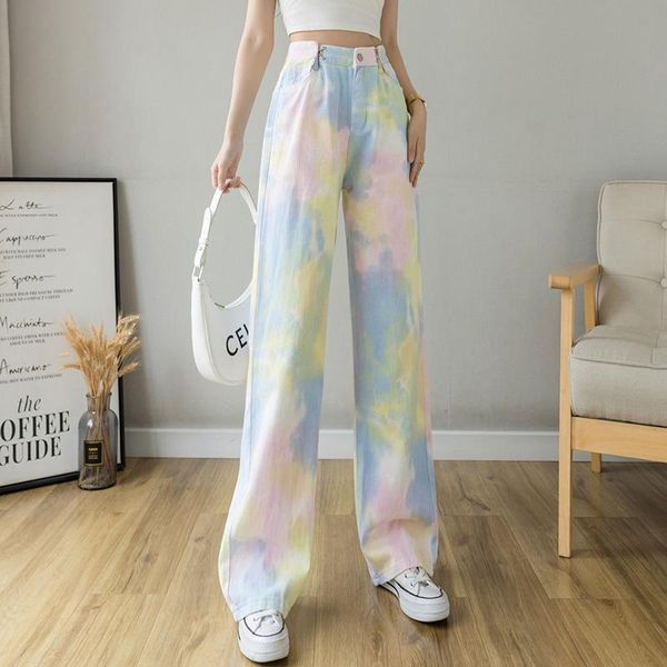 women's jeans streetwear summer rainbow tie dye printed women high waist straight gradient loose denim pants wide leg trousers, Blue
women's jeans streetwear summer rainbow tie dye printed women high waist straight gradient loose denim pants wide leg trousers, Blue
