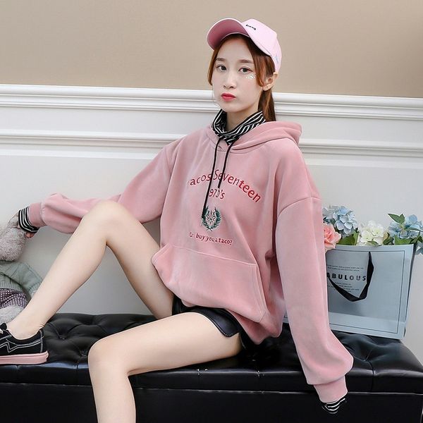 golden velvet sweater women's autumn and winter new letter pullover loose fake two long sleeved double-sided solid color casual coat, Blue;black
golden velvet sweater women's autumn and winter new letter pullover loose fake two long sleeved double-sided solid color casual coat, Blue;black