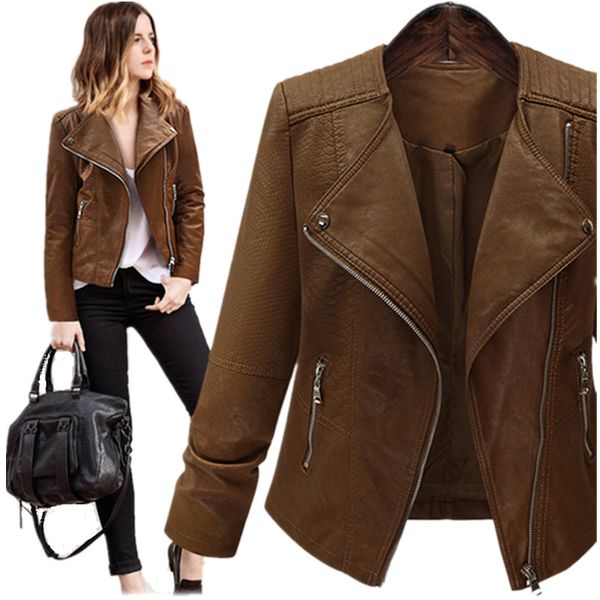 women leather jackets and coats dark brown rivets slim ladies faux leather jacket bomber motorcycle coat autumn outwear, Black;brown
women leather jackets and coats dark brown rivets slim ladies faux leather jacket bomber motorcycle coat autumn outwear, Black;brown