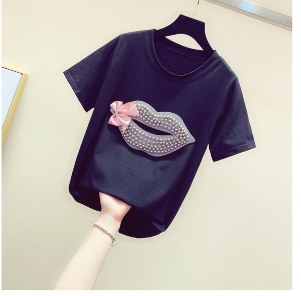women's t-shirt tshirt women beaded lip bow-tie with round collar loose korean girl lady autumn shirt shirts, White
women's t-shirt tshirt women beaded lip bow-tie with round collar loose korean girl lady autumn shirt shirts, White
