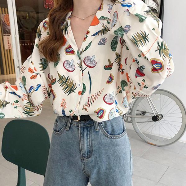women's blouses & shirts 2021 pring fruit and vegetable print blouse women chic notched chiffon casual button up, White
women's blouses & shirts 2021 pring fruit and vegetable print blouse women chic notched chiffon casual button up, White