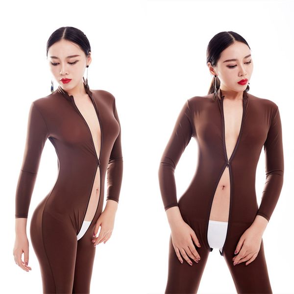 New Sexy Brown Two Way Zipper Open Crotch Bust Transparent Bodysuit Turtleneck Body Stockings Club Wear Sexy Lingerie FX38
New Sexy Brown Two Way Zipper Open Crotch Bust Transparent Bodysuit Turtleneck Body Stockings Club Wear Sexy Lingerie FX38
