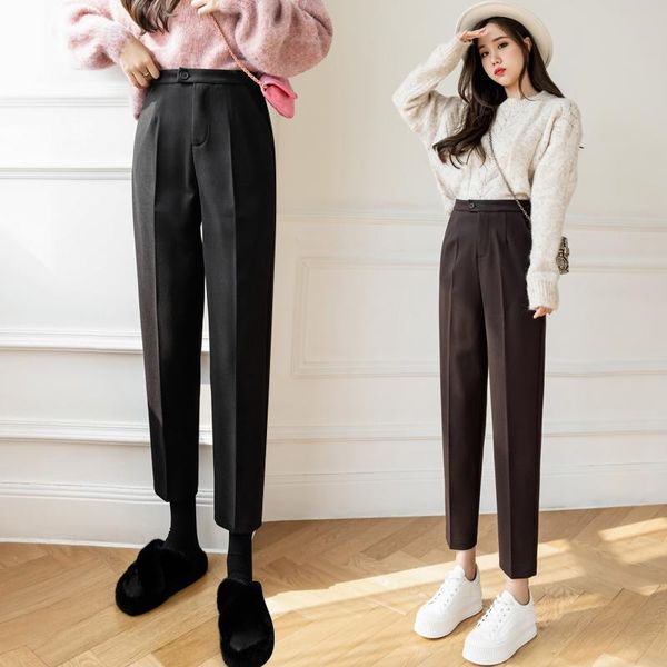 women's pants & capris wool suit autumn/winter 2021 high waist and small feet straight loose harlan pipe radish pants., Black;white
women's pants & capris wool suit autumn/winter 2021 high waist and small feet straight loose harlan pipe radish pants., Black;white