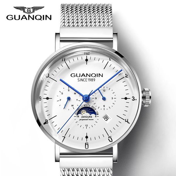 guanqin brand luxury auotmatic watches moon phase complete calendar human mechanical mesh steel belts men, Slivery;brown
guanqin brand luxury auotmatic watches moon phase complete calendar human mechanical mesh steel belts men, Slivery;brown