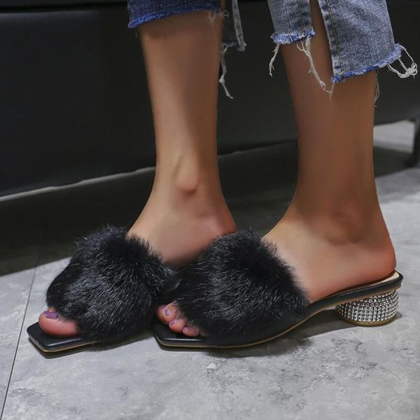 slippers fur fashion women square toe winter round heels crystal sandals solid sweet outdoor shoes luxury#g4, Black
slippers fur fashion women square toe winter round heels crystal sandals solid sweet outdoor shoes luxury#g4, Black