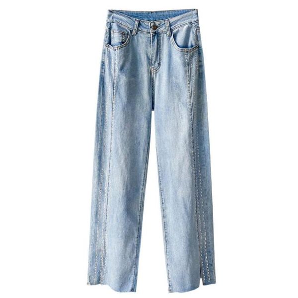 women's jeans 2021 high waist for women fashion drilling straight denim pants casusl split fork wide leg trousers p266, Blue
women's jeans 2021 high waist for women fashion drilling straight denim pants casusl split fork wide leg trousers p266, Blue